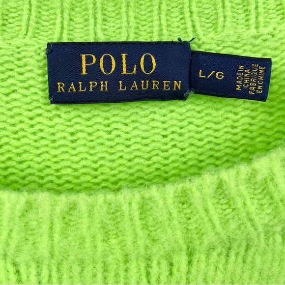 Polo by Ralph Lauren Neon Green Scottish Shetland Wool Crewneck Sweater Size L - Picture 4 of 7